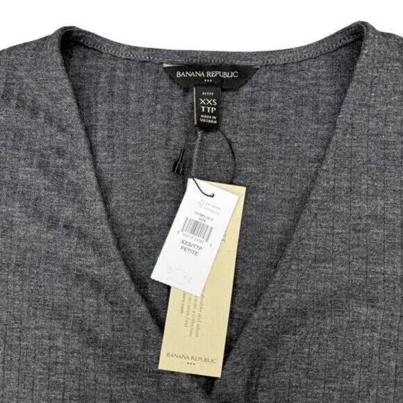 NWT BANANA REPUBLIC Long Sleeve Rib Wrap Tee Sz XXS Petite Gray - Picture 5 of 7